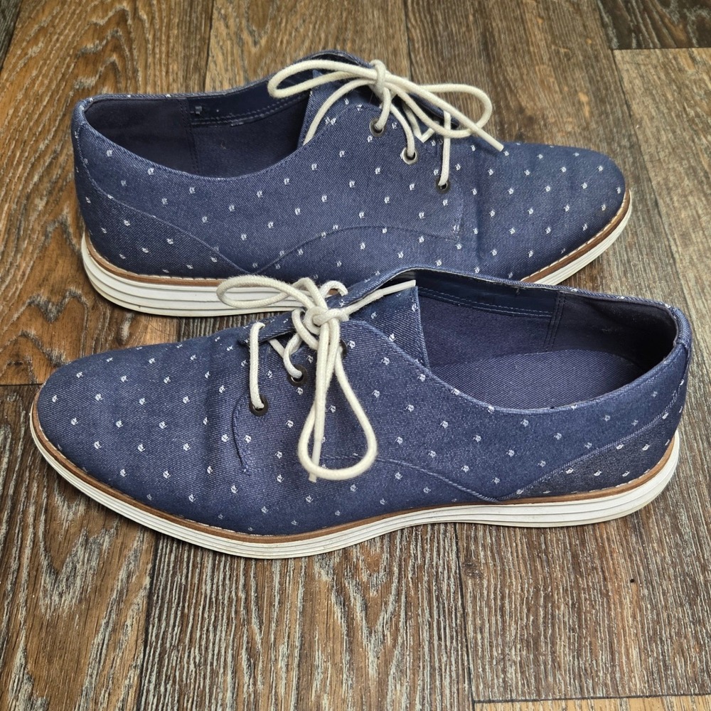 Cole Haan OriginalGrand Navy Blue Canvas Micro Dot Wing Oxford Shoes W19543 7B